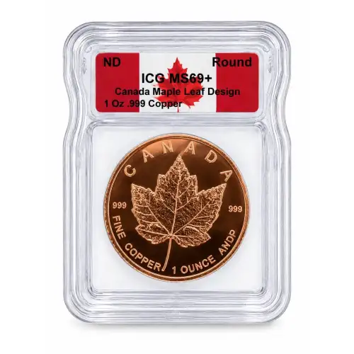 NO DATE - 1oz Canada Maple Leaf Design Copper Round - ICG ANY GRADE (D-12)